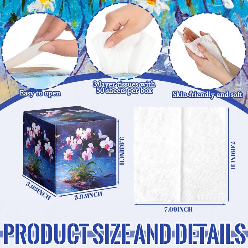 Fourluoo 12 Pack Christmas Purple Flowers Facial Tissues Cube Face Boxes 600 Sheets 3 Ply Small Lavender Dandelion Wisteria Mandala Floral Square Tissues Bulk for Xmas Spring Car Bedroom Supplies - Image 3
